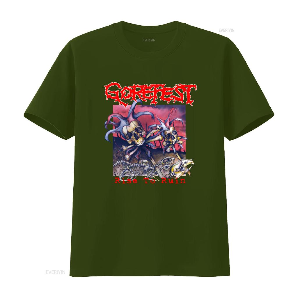 Gorefest Band Per Fan Maglietta Nera Cotone Tutte le Taglie Rise To Ruin Stampa Teschio Stile Rock vintage Lavata uomo Versatile