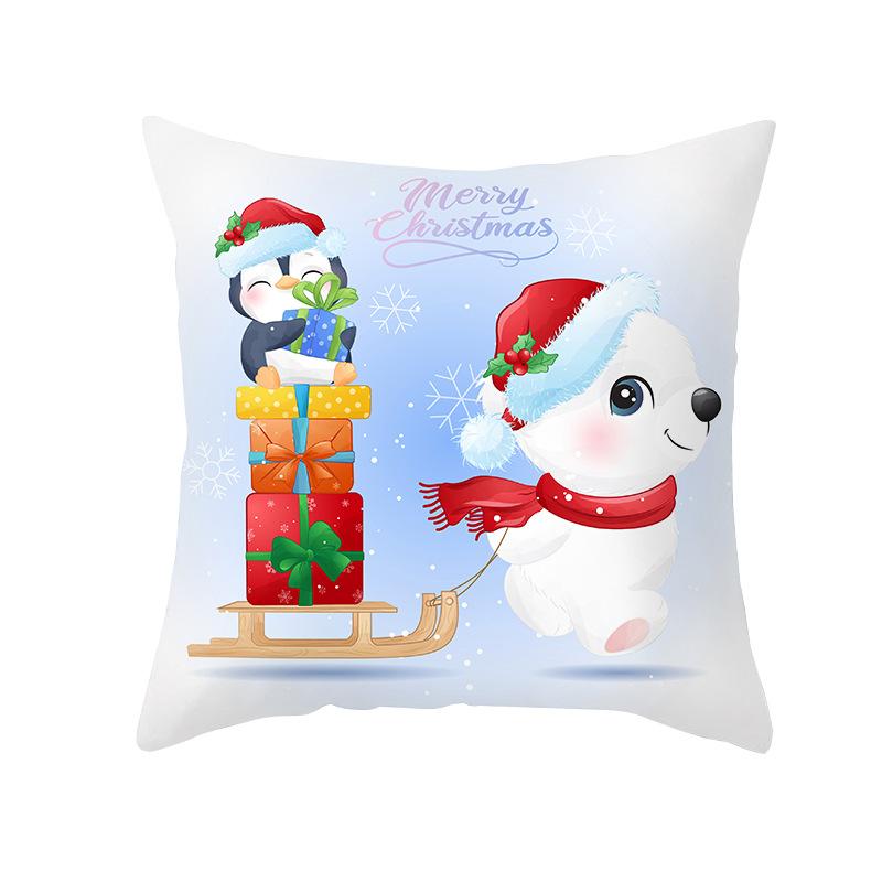 Cartoon Watercolor Christmas Pillow Cover Printed Cute Christmas Snowman Sofa Cushion Pillow Cover Home
