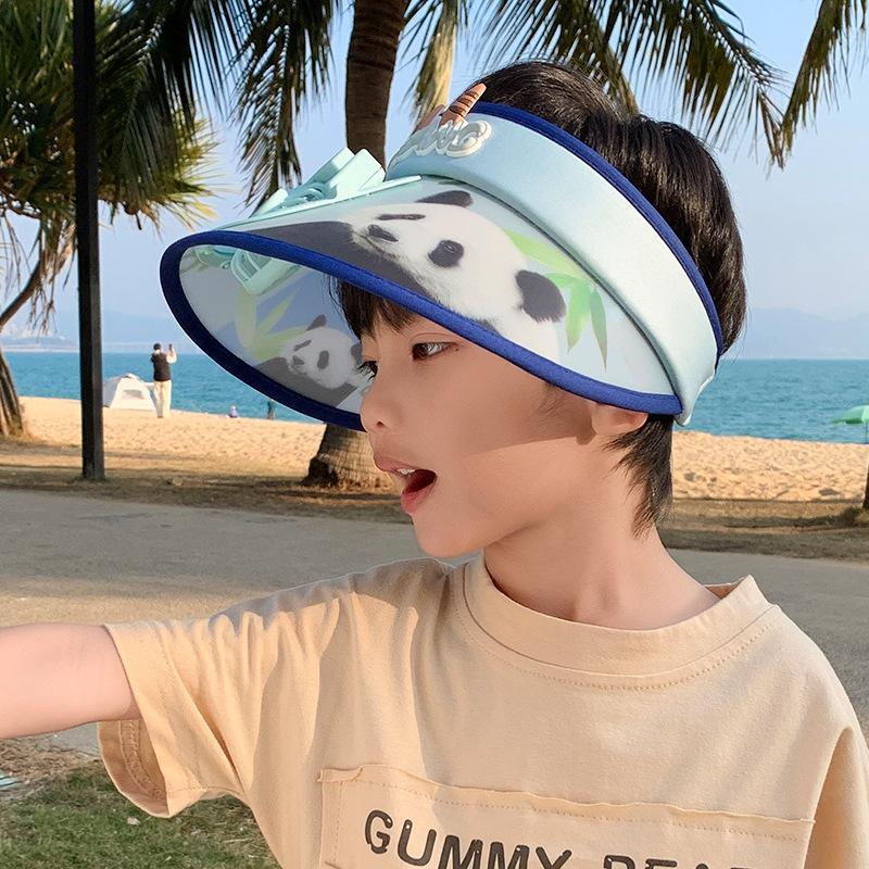 Baby Fan Summer Cartoon Big Hat with Fan Sun Protection Sky Top Children Hat Brim and Sun Hat Cute