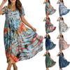 Frauen Casual Lose Bohemian Blumenkleid Kurzarm Lange Maxi Sommer Strand Swing Kleid