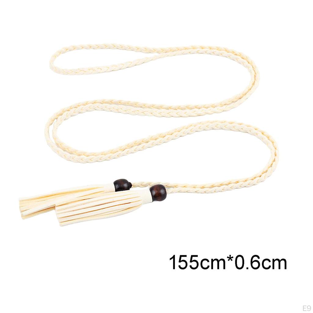 Knitted Waist Belt Waistband Retro Style, Rope Fashion Narrow Pendant, with Bead Accessories