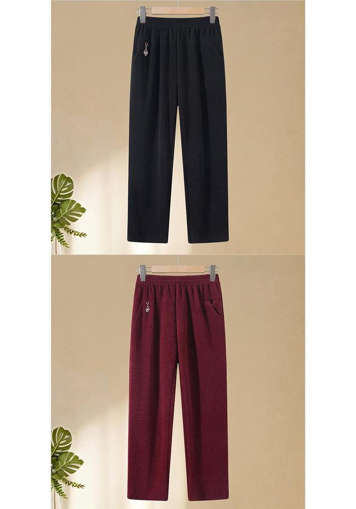 Mom's Summer Ice Silk Elastic Waist Straight-Leg Casual Pants - Chinese Style, Loose Fit for Middle-Aged & Elderly Women