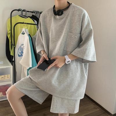 Conjunto de Verano Waffle Moderno para Hombre de Dos Piezas: Camiseta y Pantalón Corto