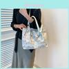 Art Style Hanbok Minimalist Pu Tote Bag With Water Ripple Print And Artificial Pearl Chain Decor For Daily Use