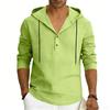 Men’s Casual Linen Hooded Top, Long-sleeved Half-Button-Up Henley Shirt, Spring/Autumn Breathable Beach Top