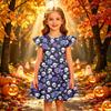 Girls Halloween Print Dress Casual Sleeve Party Dress for Children Holiday Outfit