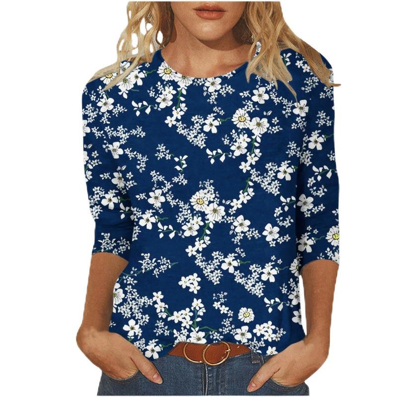 Women's T-shirt 3d Print Vintage Floral Print Casual Long Sleeve Round Neck Regular Tops Daily Print Pink, Spring and Autumn