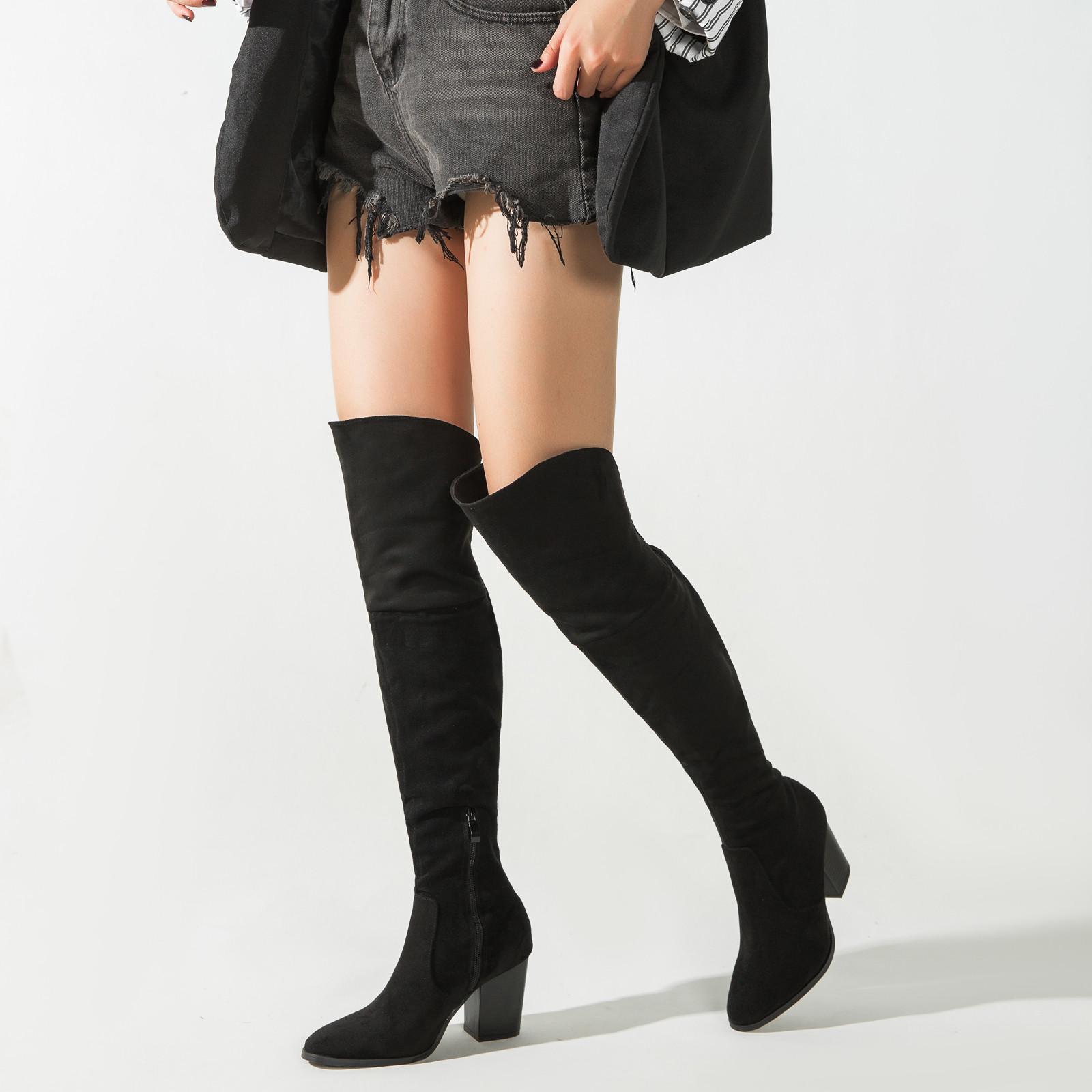 

Сапоги до колена женские зимние сапоги на толстом каблуке до бедра длинные сапоги 39 чёрный