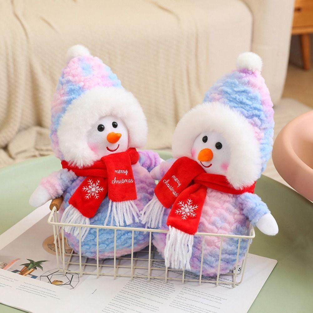 35cm Santa Claus Plush Toys Cartoon Snowman Stuffed Dolls Scarf Snowman Plush Toy  Home Decoration