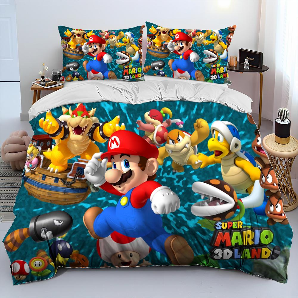 Set Biancheria da Letto Copripiumino Cartone Animato Mario Stile Retro 23 Set Letto Copripiumino Federa Set Biancheria da Letto Matrimoniale Regalo per Adulti Bambini