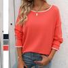 Women's Contrast Round Neck Pullovers Long Sleeve Top