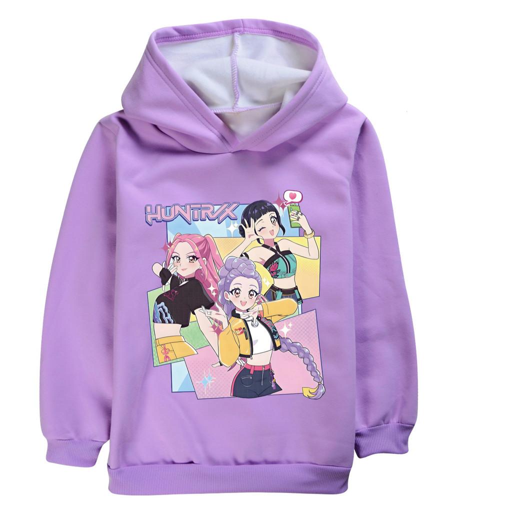 4975 Kids Girls Kpop Rumi Zoey Mira Print Casual Long Sleeves Thick Velvet Warm Hoodie