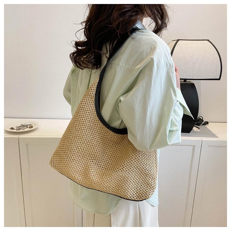 Women's Retro Woven Tote Bag Large Capacity Shoulder Underarm Bag Summer Beach Handbag