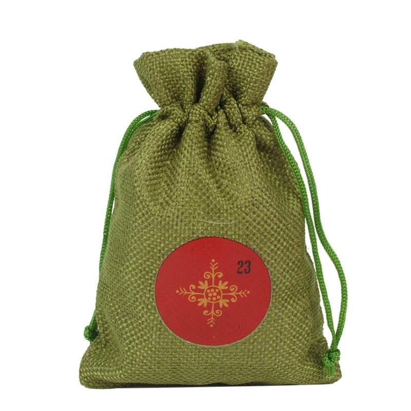 24 Sets Christmas Advent Calendar Drawstring Bag with Stickers Wooden Clips Ropes Hanging Countdown Candy Gift DIY X3UC