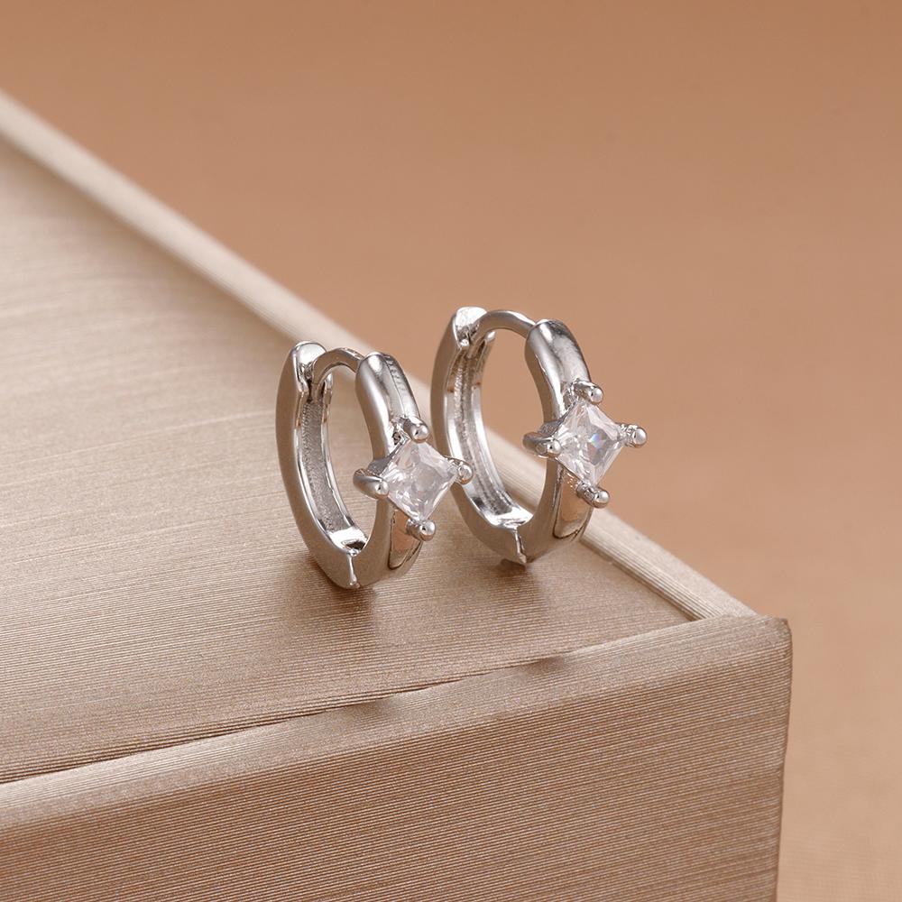 New Square Green Zircon Hoop Earrings For Women  Exquisite Student Girlfriend Fashion Jewelry Accessories Gift