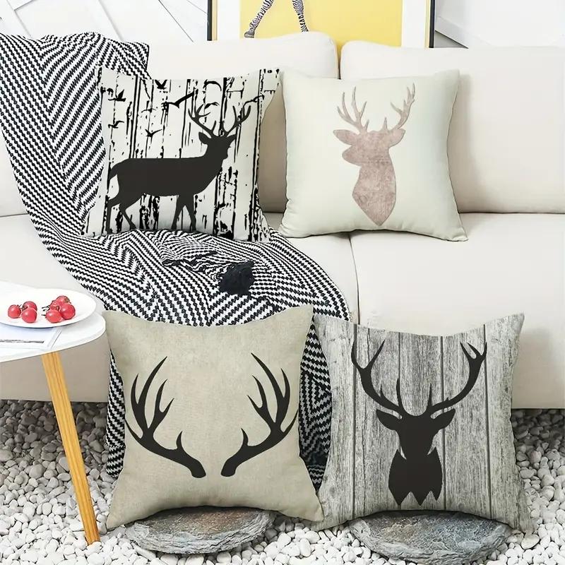 1Pc Decorative Throw Pillow Cover Modern European Retro Deer Headsingle Side Printing Decoration Home Sofa Car Cushion Cover