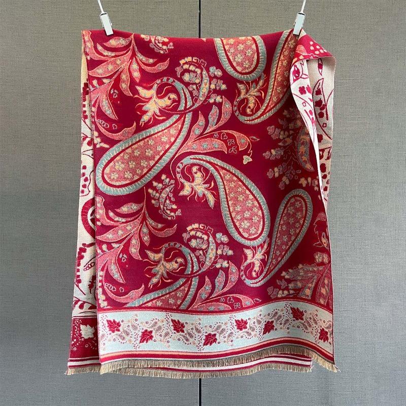 New imitation cashmere fashionable cashew flower print fringed scarf autumn fashion commuter warm scarf shawl