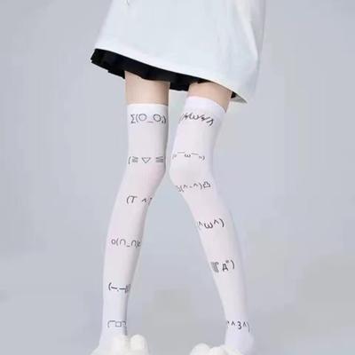 Kawaii Výraz Bílý Graffiti Nápis Potisk Dlouhé Ponožky Japonské JK Harajuku Nad Koleno Stehenní Ponožky Cosplay Ponožky