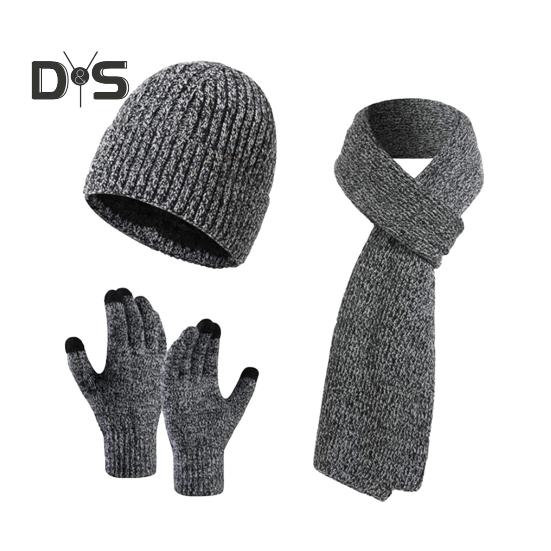 3 Pcs/Set Unisex Winter Beanie Scarf Gloves Set Thick Knitted Warm Cap Touchscreen Gloves Elastic Ear Protection Windproof Winter Outdoor Cycling