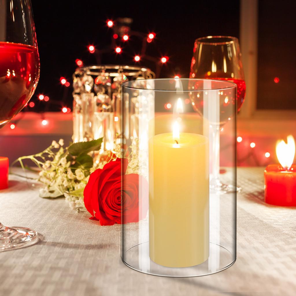 2Pcs Transparent Glass Holder Covers Cylindrical Flame Protectors for Pillar Candles Stylish Home Decor Item