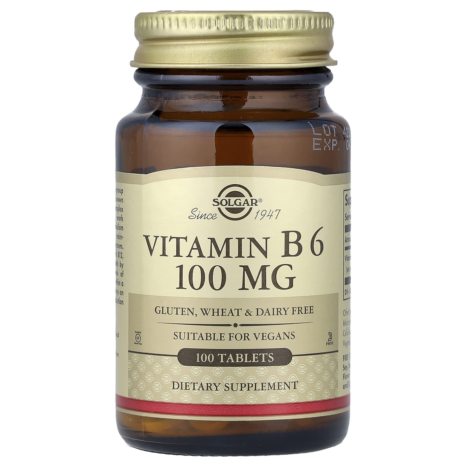 

Vitamin B6, 100Mg, 100 Tablets