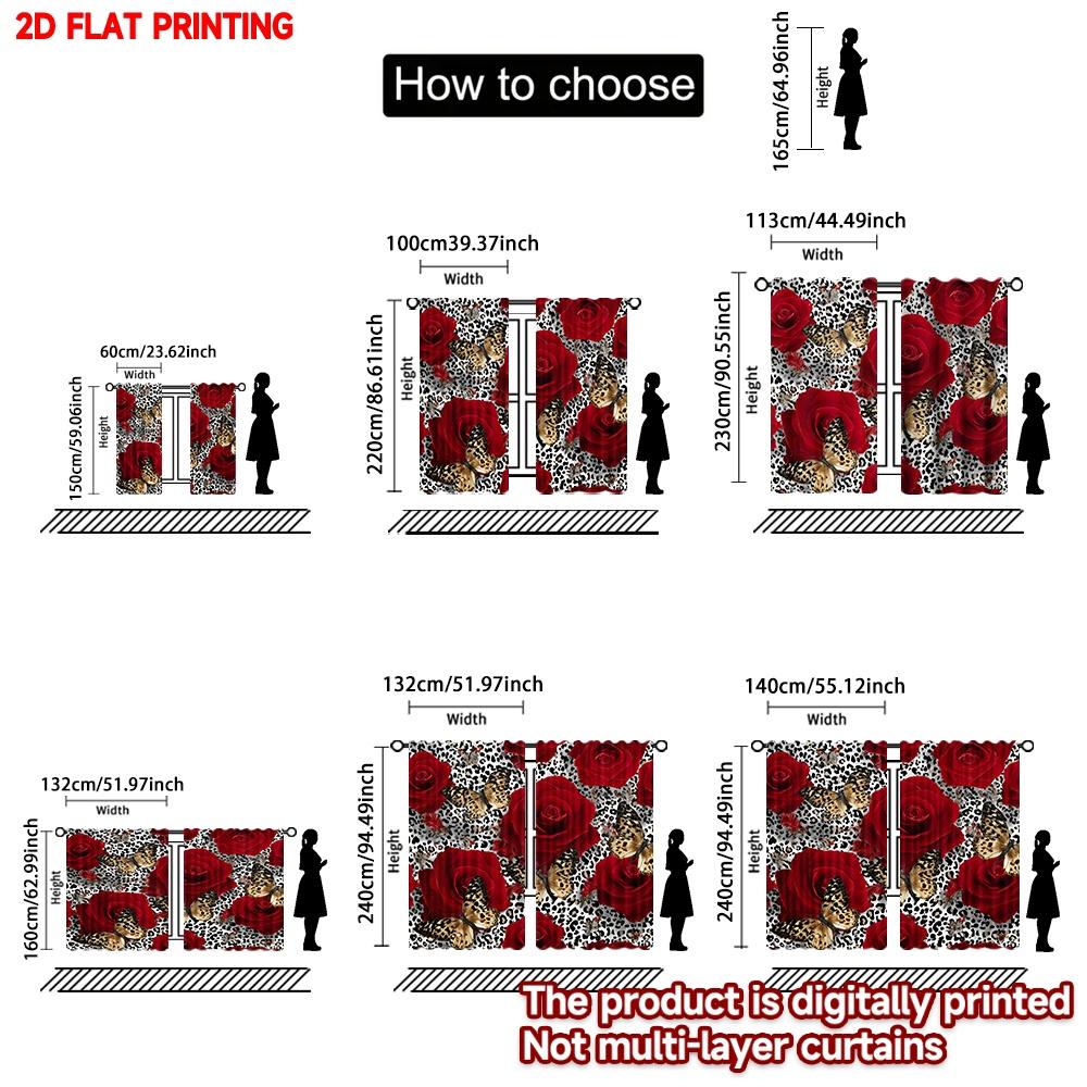 Set Of 2 Flat Printing Happy Valentine Day Curtain Romantic Red Roses Digital Printed Polyester Drapes Birthday Party