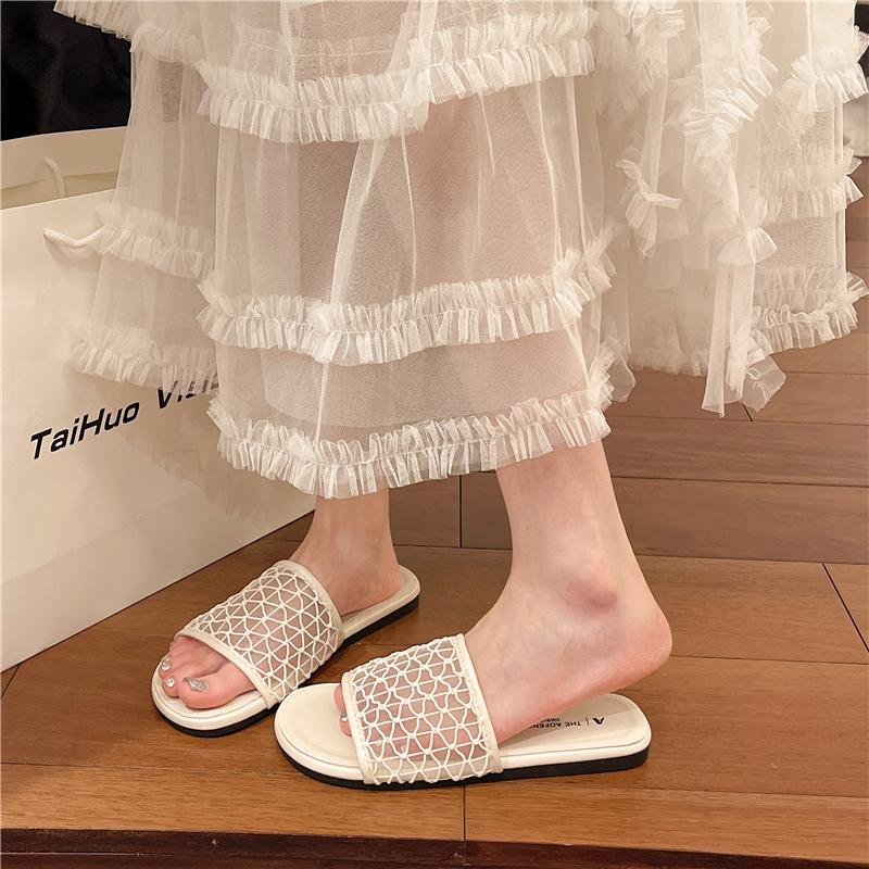 Fashion Summer Hollow Women's Slippers Luxury Open Toes Soft Sole Flat Ladies Outdoor Beach Vacation Sandals Flip Flops Zapatos De Mujer