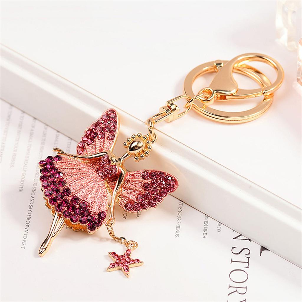 Diamond Studded Ballet Girl Car Keychain Bag Pendant