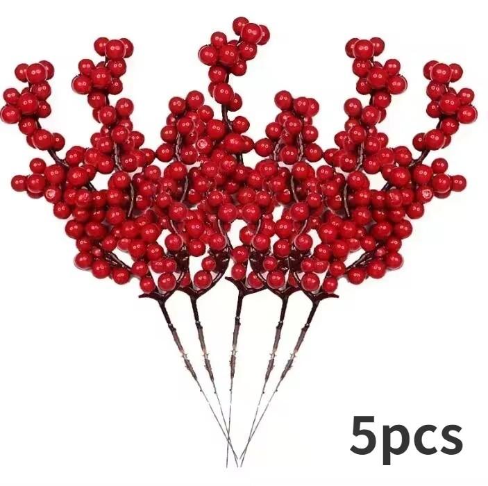 Artificial Berries Christmas Decoration Red Berry Branches for Xmas Tree Party Home Table Ornaments Red Fruit Wreath DIY Gift
