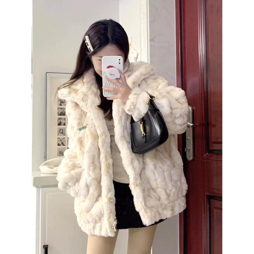 

Женская зимняя шуба из овчины, светло-абрикосовая, новая плюшевая короткая шуба со стоячим воротником, утолщенная S