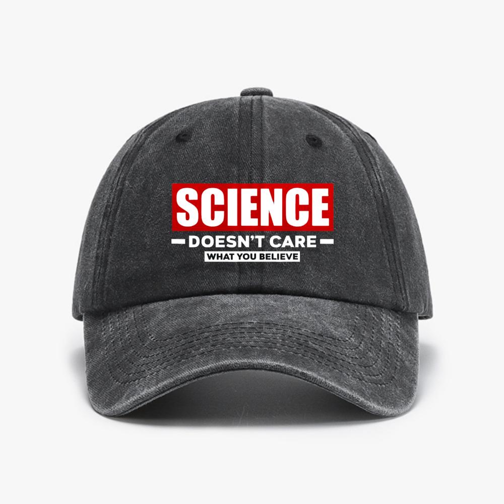 Best Selling New Science Doesn't Care What You Believe Funny Science Distressed Washed Baseball Cap hat