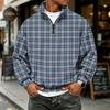 Men's Casual Flannel Quarter-Zip Long Sleeve Sweatshirt Plaid Print