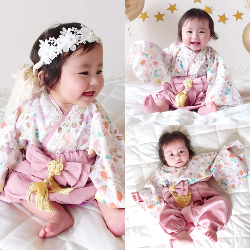 Regalo Baby Hakama for Girls and Japanese Formal Perfect for Shrine 100th Day and First Festivals Misty 2-Piece Romper, 70cm, Boys, Wear, Visits,