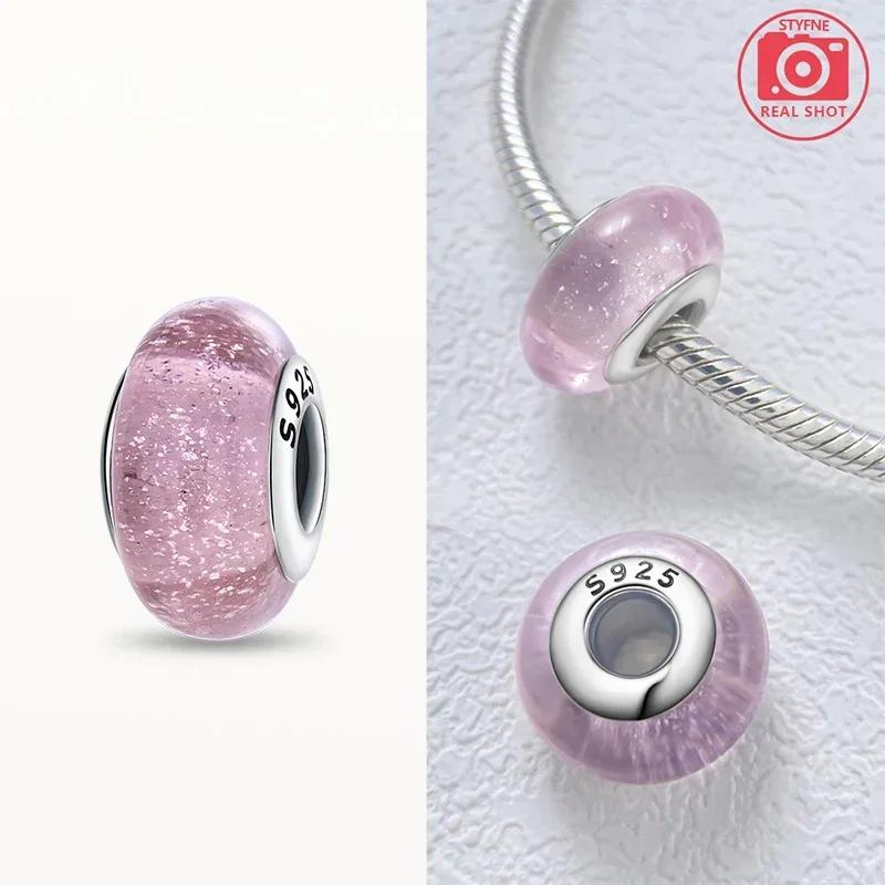 Real Coppercolored Shiny Murano Glass Beads Round Charms Fit Original Bracelet Diy Fine Jewelry Gifts For Women