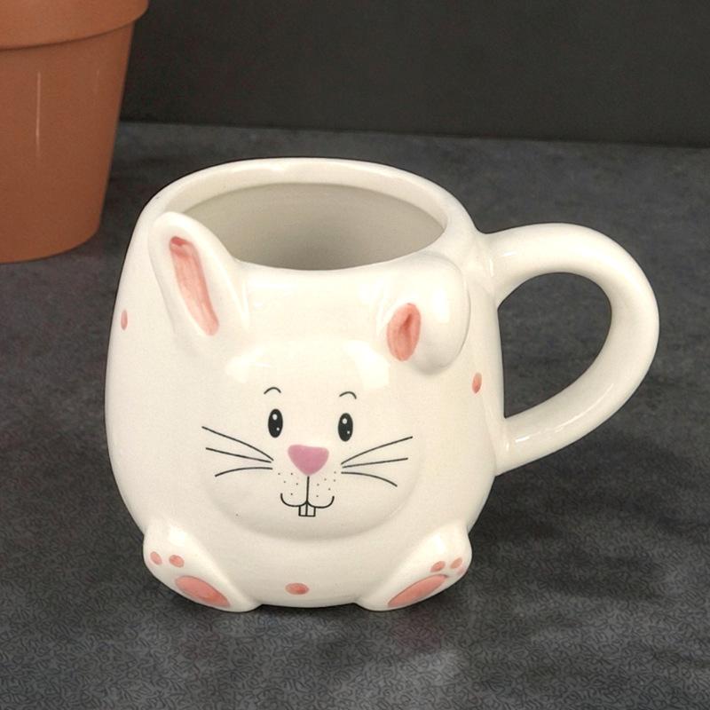 Ceramic rabbit mug creative ceramic cup cartoon cute three-dimensional animal mug hand-painted ceramic drinking cup