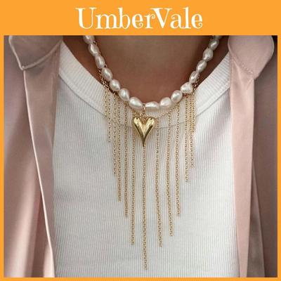 Baroque Pearl Style Heart Pendant Necklace For Women With Multilayer Design