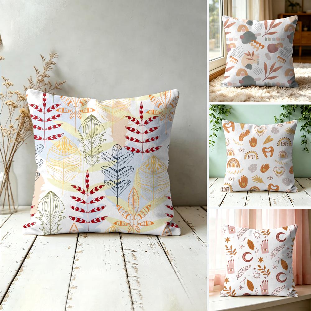 Abstract Boho Pattern Pillow Case Double-Sided Plush Sofa Cushion Covers Organic Breathable Invisible Zipper