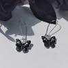 Retro Gothic Black Drip Glaze Butterfly Sliver Color Skull Embossment Pendant Dangle Earrings for Women Halloween Party Jewelry