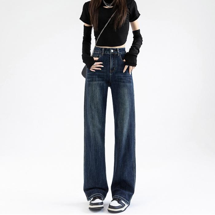 

Свободные широкие брюки цвета берлинской лазури, удобные широкие прямые брюки, весенние универсальные мягкие джинсы 2XL