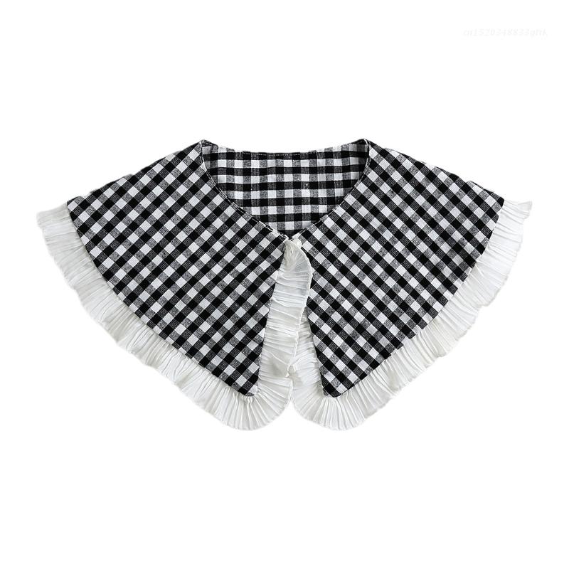 

Women Thick False Collar Shawl Padded Quilted Plaid Texture Ruffles Necklace Scarf Winter Capelet Neck Cover Warmer