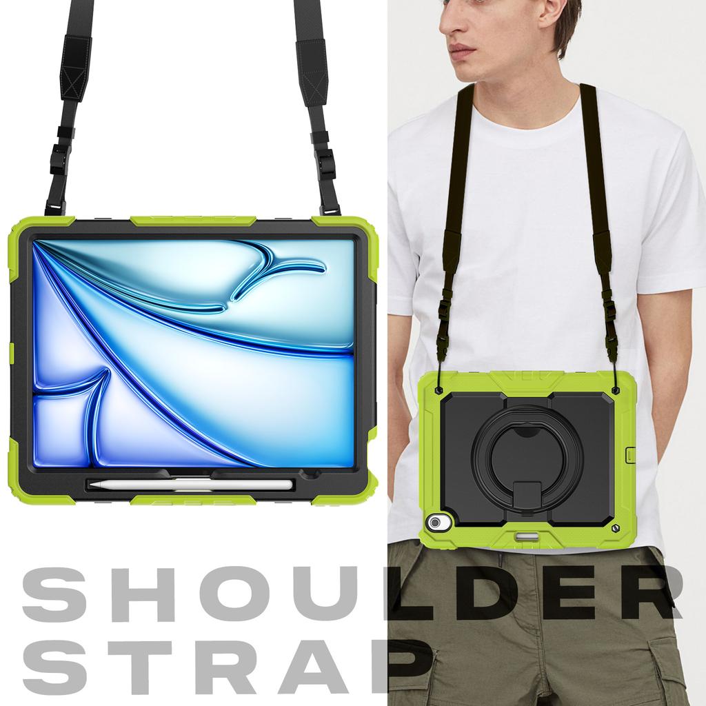 For iPad Air 13 (2025)/(2024) Case PC+Silicone Tablet Cover with Kickstand,Strap