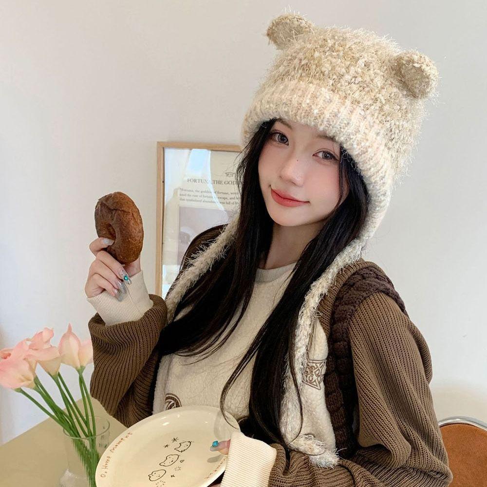 Multicolor Knitting Beanie Windproof Knitted Hat High Quality Long Loose Hat Headdress  Woman