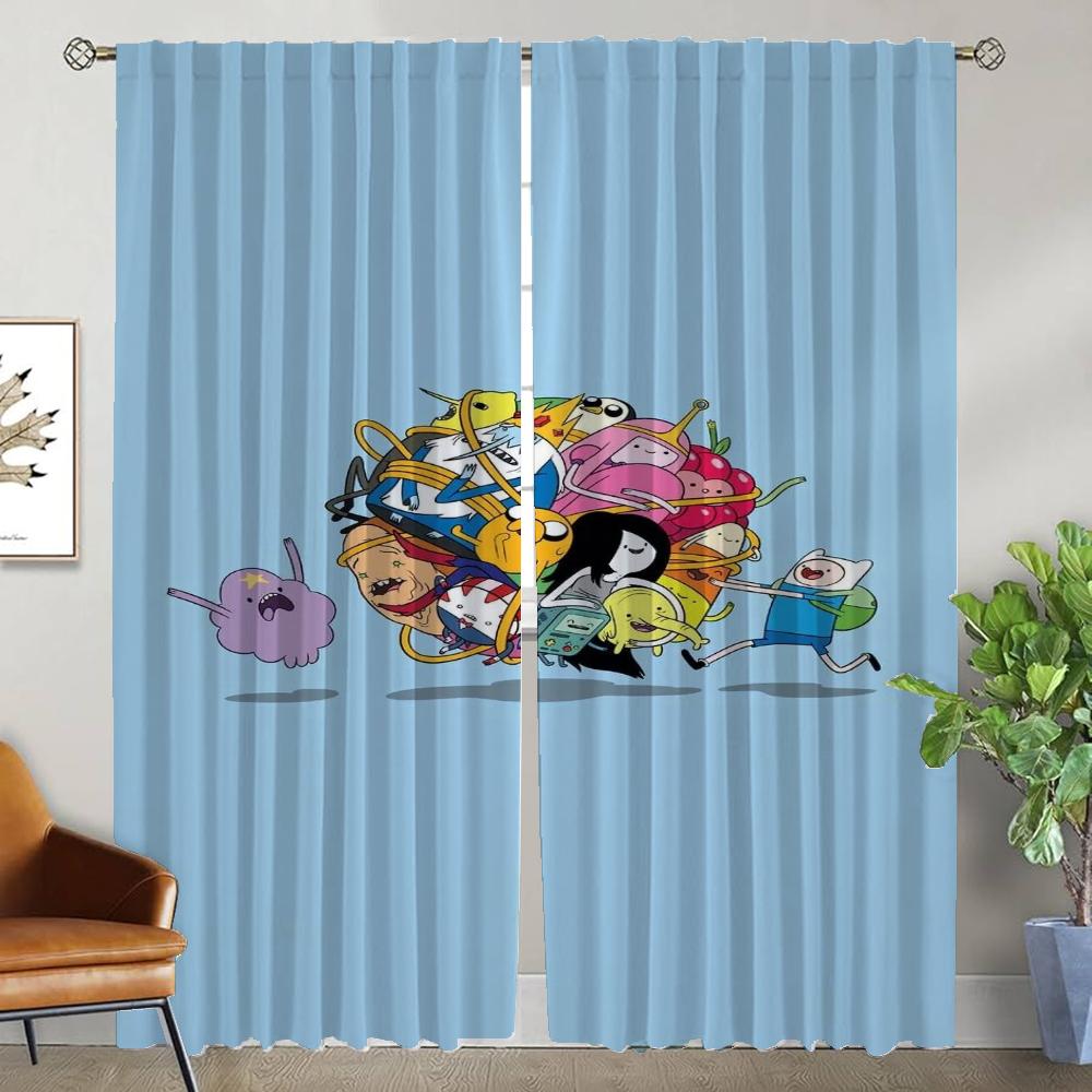 Adventures Time Home Interior Curtains 2 Pieces Partition Curtains for Living Room Curtain Halloween Decoration Shades Kitchen