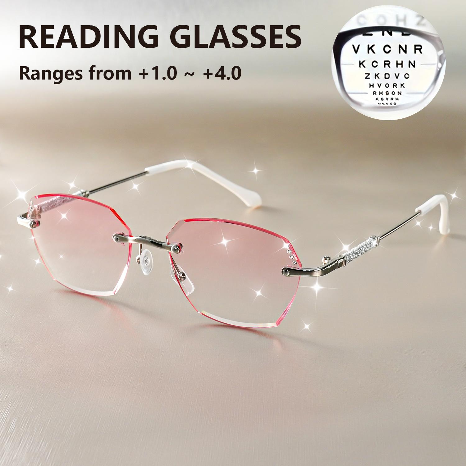 

Элегантные безободковые очки для чтения со сверкающими стразами - Розовый градиент, Удобная посадка, Увеличение от +1.0 до +4.0 350