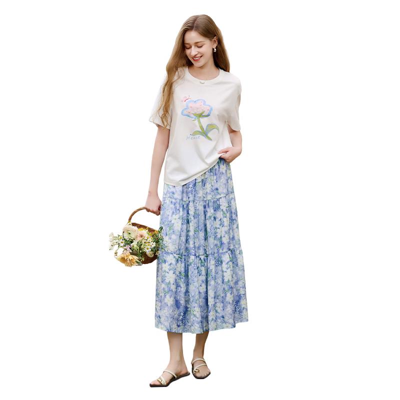 

Women s Summer Garden Floral A-line Midi Skirt M