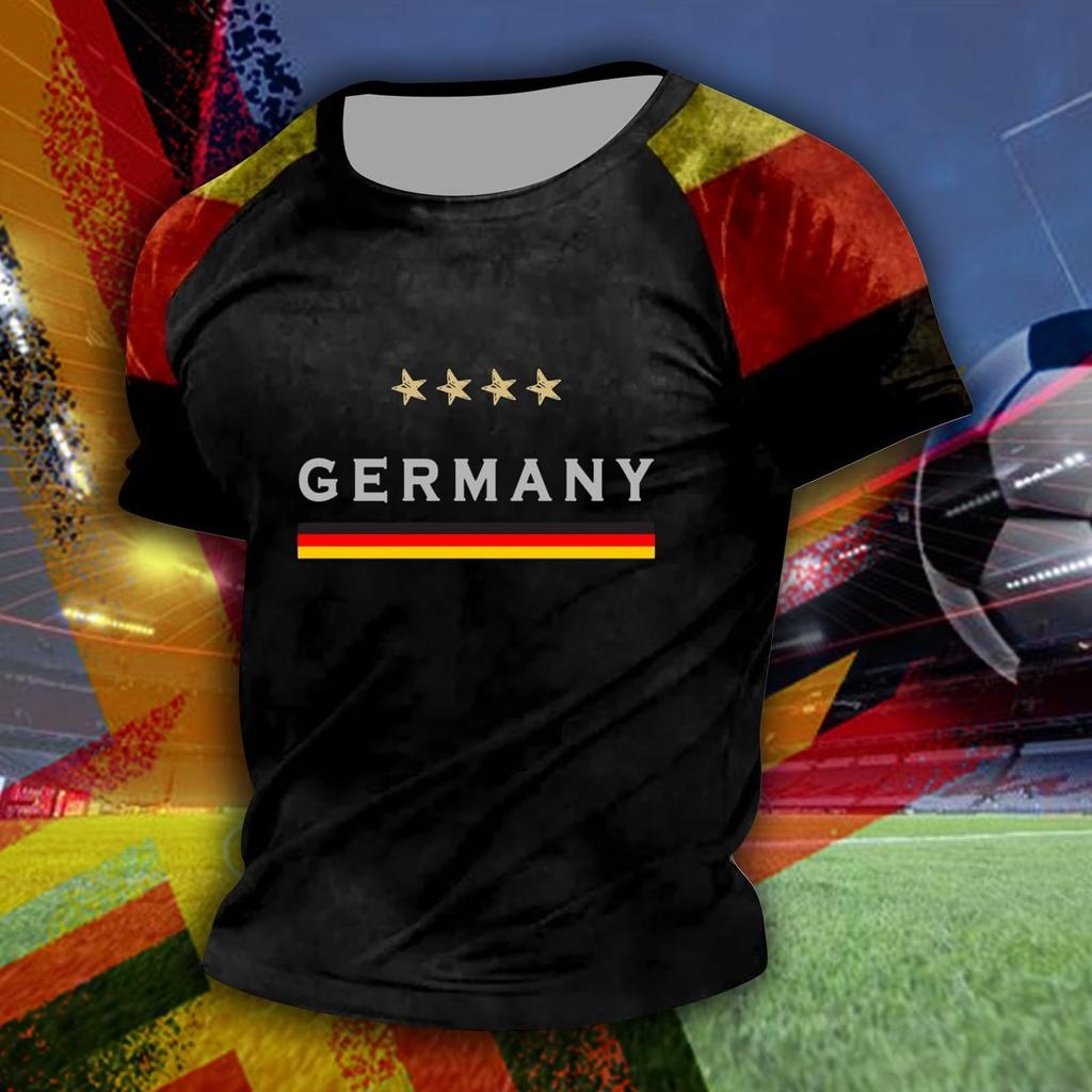 Unisex Casual Loose Fit Short Sleeve T-Shirt with Germany Flag Heart Print Deutschland Graphic Tee for Everyday Wear