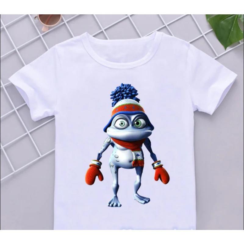 Funny Boys T-Shirts New Crazy Frog Anime Cartoon Print Children'S Tshirts Hip-Hop  Clothes White Short-Sleeved Shirt Tops