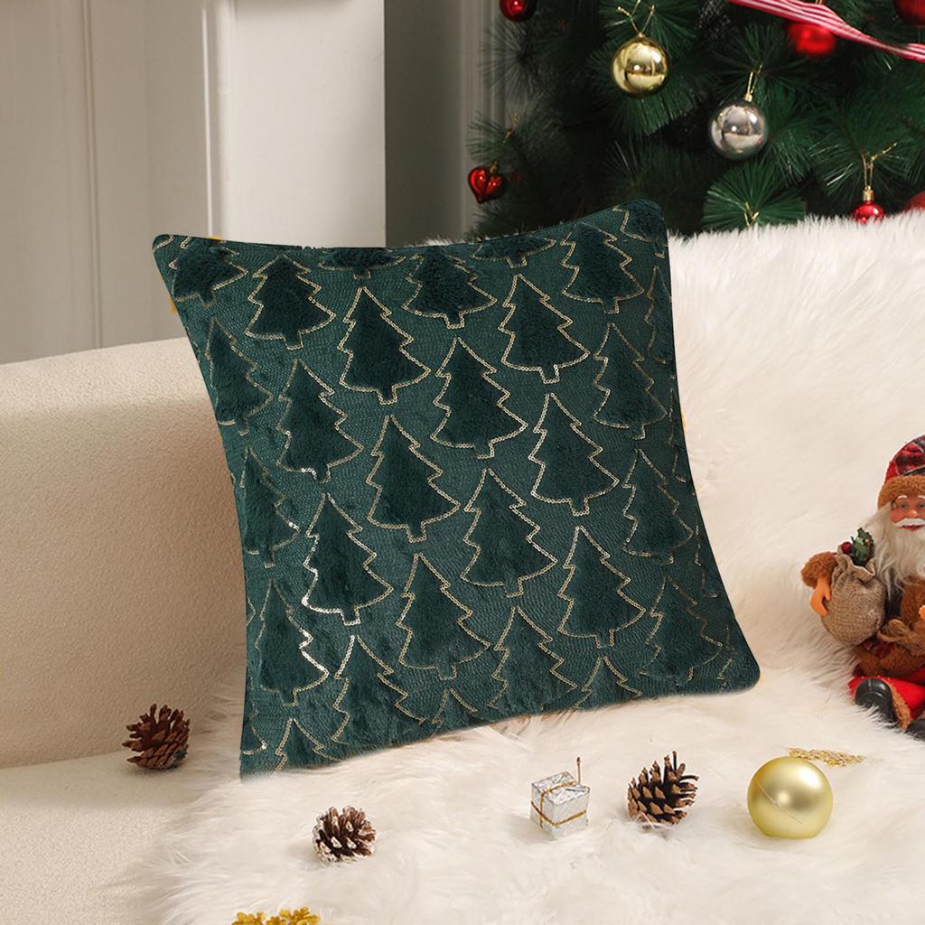 45x45cm Christmas Tree Flannel Throw Pillow Cover Soft Faux Fur Holiday Decor for Sofa Bedroom Home Xmas Gift