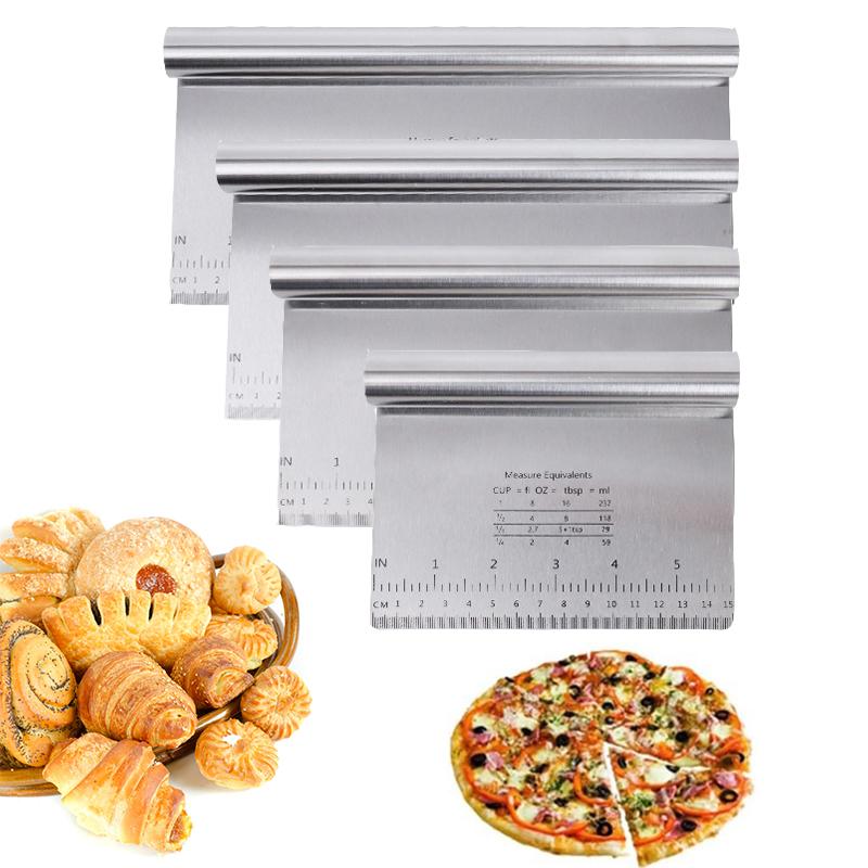 Stainless Steel Cake Scraper & Dough Cutter with Measuring Scale, DIY Dough Pastry Spatulas, Bread Baking Accessories