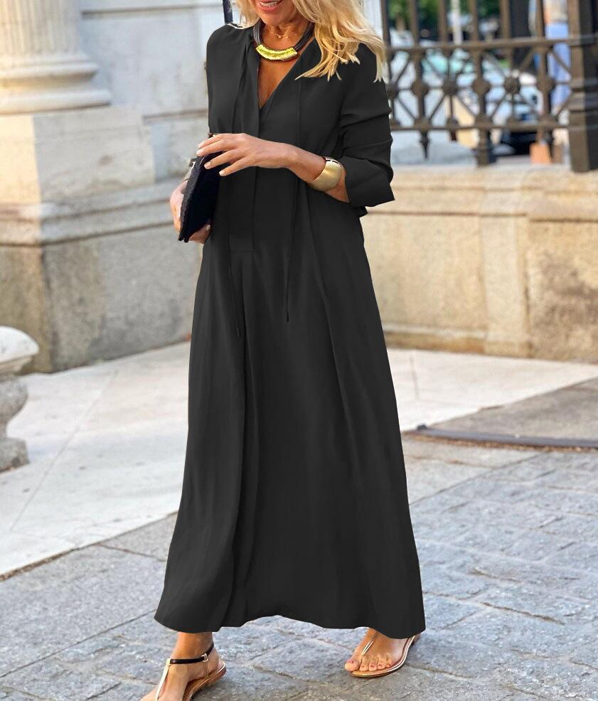 Women's Long Sleeve Maxi Dress in Solid Colors - Olive Green, Black, Wine Red, Gray, Blue, Green